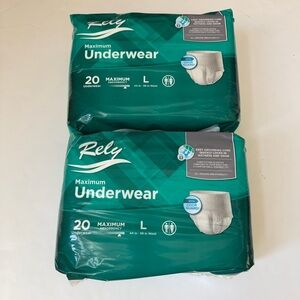 Two Packs Rely Unisex Adult Underwear, Maximum Absorbency,Size Large,Pack of 20